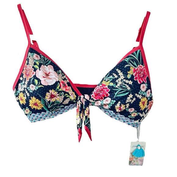 Johnny Was Mia Tie Front Black Floral Boho Bikini Size X-Large NWT - Picture 4 of 11